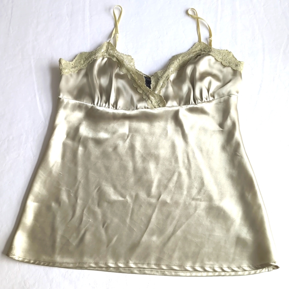 Vintage Rampage Lace Trimmed Satin Spaghetti Strap Tank Top Women's Size Large